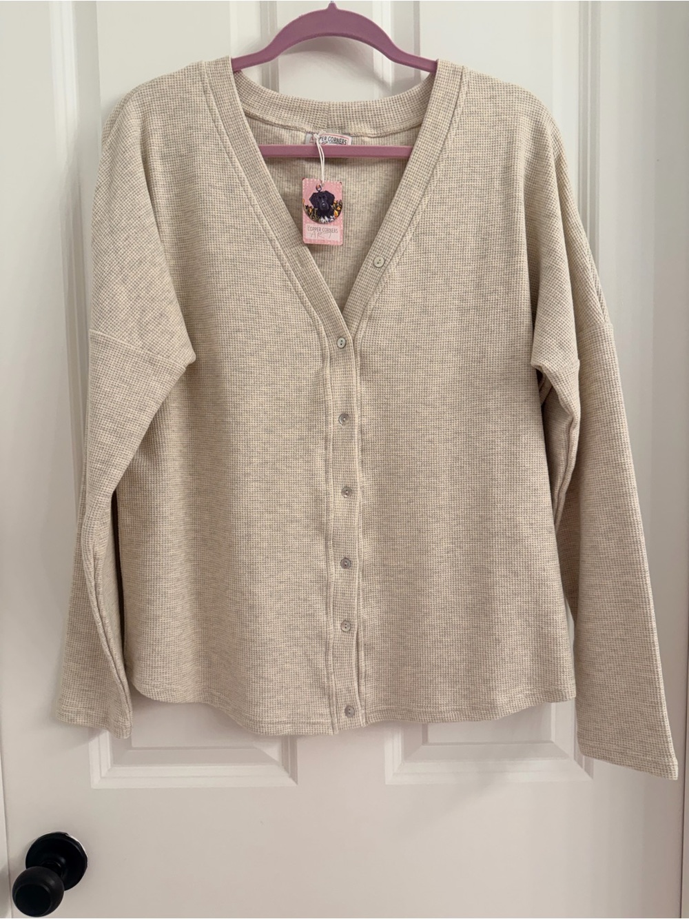 Cozy Cream Waffle Knit Button-Front Women's Cardigan